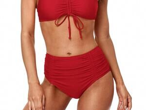 NEW CHARMO high waisted ruched bikini in red